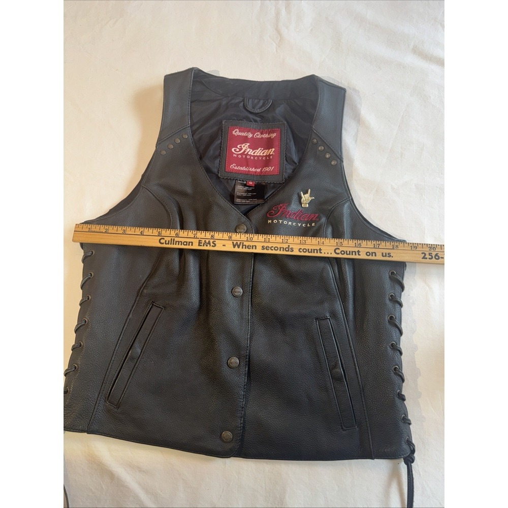 Indian Motorcycle Womens Charcoal Leather Vest 2 Riding Fringe Chief Size Medium - Picture 7 of 8